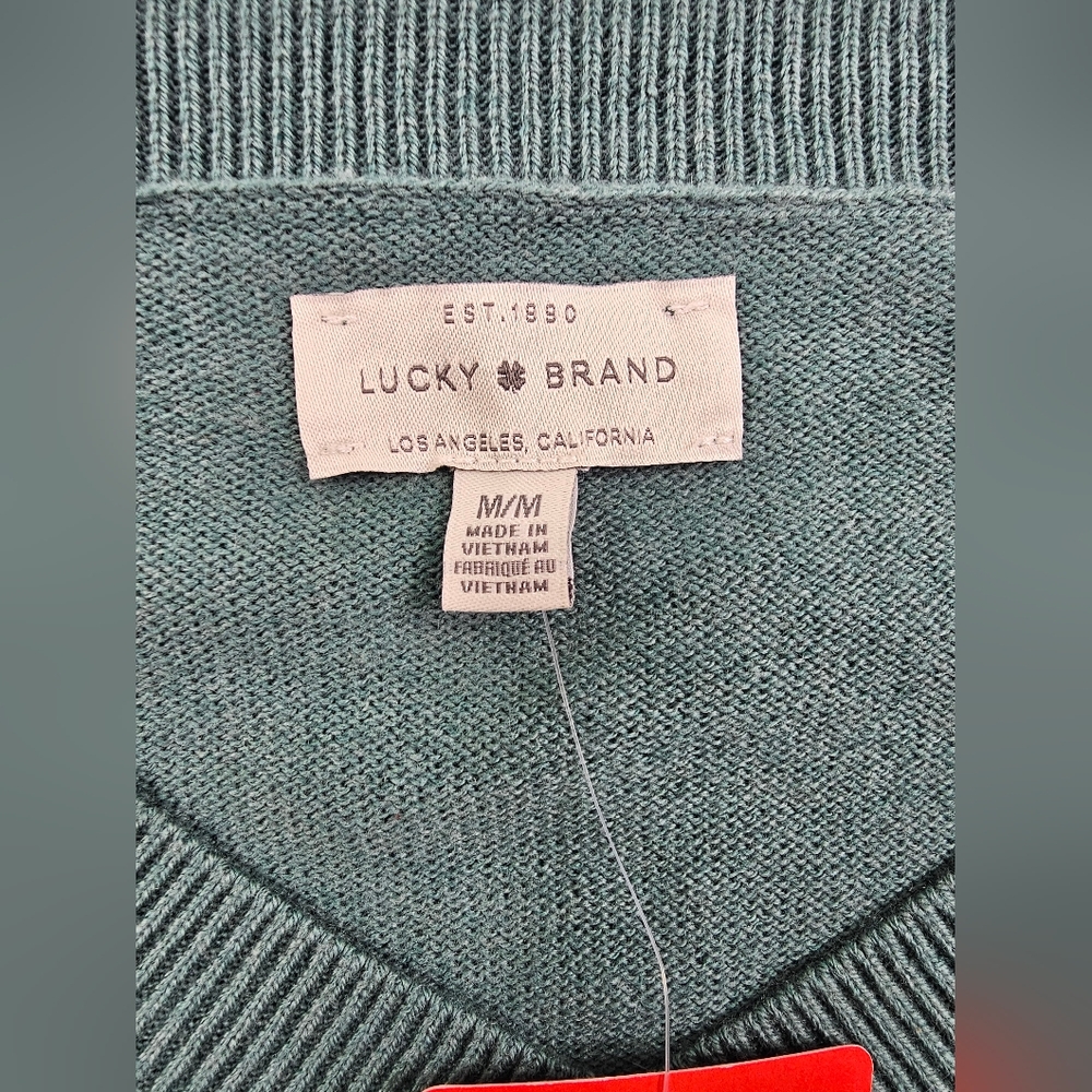 NEW Lucky Brand V Neck Ribbed Womens M Green Sea Pine Sweater Soft Cozy Pullover - Picture 5 of 10